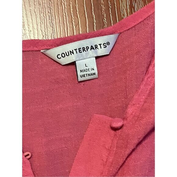 COUNTERPARTS Women’s Pink Button Down Blouse Size Large. - Picture 7 of 11